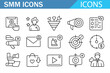 © SANTI - Vector black and white line icons of social media engagement and online business
