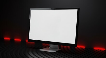 Modern computer monitor with blank white screen on a dark background