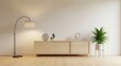 © Mahi - Modern living room with wooden sideboard and floor lamp