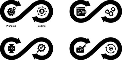 Devops infinity loop vector: continuous integration and delivery symbol for software development vector silhouette illustration isolated on white background 