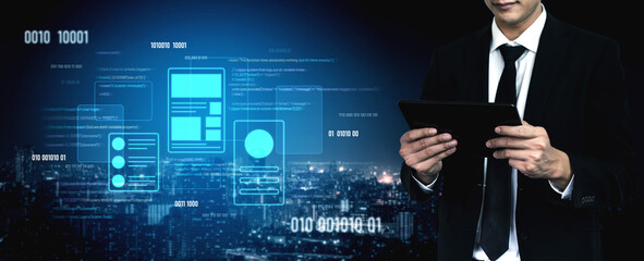 UI UX mockup showing application layout, structure, and code interface. UI design defines user flow, UI design improves clarity, UI design enhances experience, and UX design supports logic. Vouch