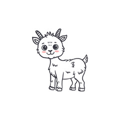 Wall Mural - Cute cartoon goat isolated on white.  Farm animal in doodle style for children's coloring, worksheet, and activity pages. Vector illustration
