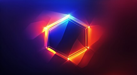 Wall Mural - glowing hexahedron object displays radiant light from illuminated corners in the dark