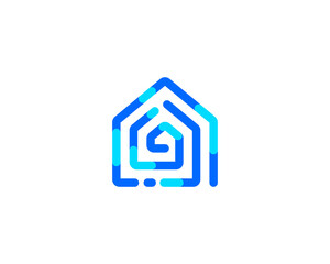 Wall Mural - Abstract house, maze, fingerprint  icon logo design from colorful lines. Universal home, smart home, real estate  icon sign logotype