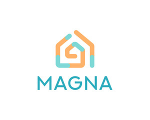 Wall Mural - Abstract house, maze, fingerprint  icon logo design from colorful lines. Universal home, smart home, real estate  icon sign logotype