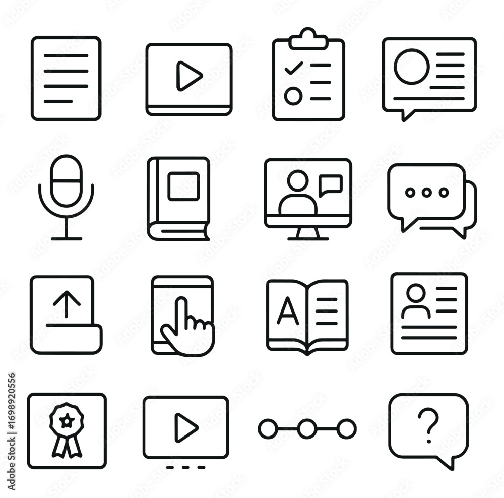 Learning Chat Icon Education and communication linear icon set. featuring document, video ...