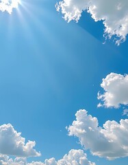 Wall Mural - Serene light blue sky dotted with fluffy white clouds, a peaceful and idyllic scene perfect for backgrounds and designs, day, fluffy
