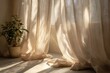 © snake - Sunlight streams through sheer beige curtains, illuminating a room with a potted plant