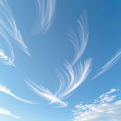 Wall Mural - Serene wispy clouds drift across a vibrant blue sky, ideal for seamless sky replacement or background use, beautiful, wispy clouds