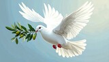 White dove with olive branch in flight