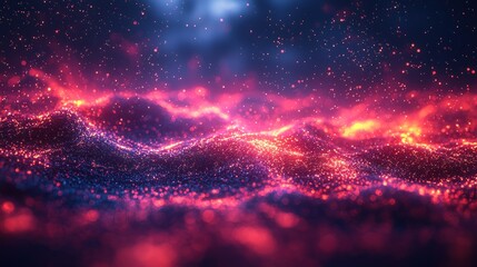 Wall Mural - Abstract glowing particles forming wavy landscape.