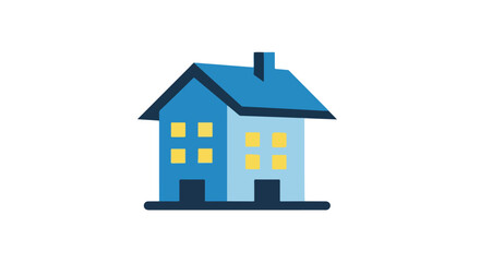 Stylized blue townhouse illustration against white background representing urban living and domestic architecture simple graphic modern vector drawing