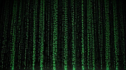 Immersive stream of vibrant green data cascading down in a mesmerizing digital display for technology concepts