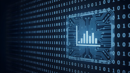Modern digital chart icon with circuit board design element