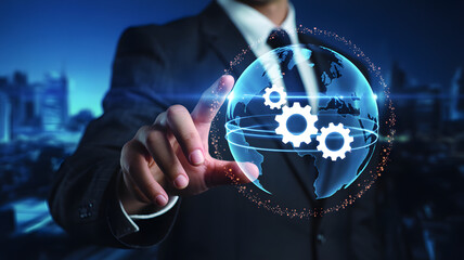 Businessman touches global network with innovative engineering