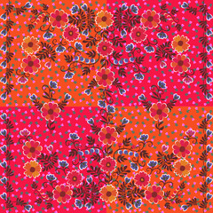 Wall Mural - Vintage flowers, twigs and berries on a colorful floral background. Beautiful seamless pattern for fabric.