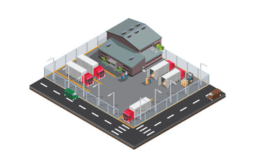 Isometric oil field icon, oil extraction and processing process to sales with tanker vehicle, modern isometric vector