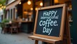 © Tahubulat - Image representing International Coffee Day with a steaming cup of coffee and scattered coffee beans on a table