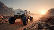 © Teeradej - Futuristic Mars exploration rover traverses rocky Martian terrain at sunset, creating dramatic and adventurous scene