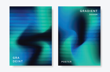 Wall Mural - Glass gradient poster design vector set. Minimalist card template with vibrant rippled glass effect on dark background. Illustration for website, social media, banner, cover, ads.