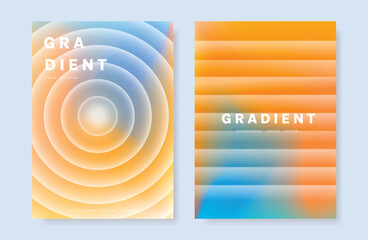 Wall Mural - Glass gradient poster design vector set. Minimalist card template with vibrant rippled glass effect on orange blue background. Illustration for website, social media, banner, cover, ads.