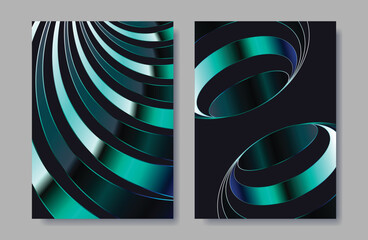 Wall Mural - Glass gradient poster design vector set. Minimalist card template with vibrant rippled glass effect on dark background. Illustration for website, social media, banner, cover, ads.