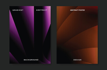 Wall Mural - Glass gradient poster design vector set. Minimalist card template with vibrant rippled glass effect on dark background. Illustration for website, social media, banner, cover, ads.