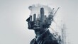 © Ilmi - Double Exposure of Architect Silhouette with Urban Landscape and Building Plans for Creative Projects