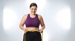 © Pixcellence - Happy woman measuring waist with tape in fitness attire, health and weight loss concept