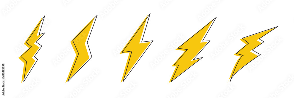 Lightning bolt icons set. Power energy icon sign in filled, thin, line ...