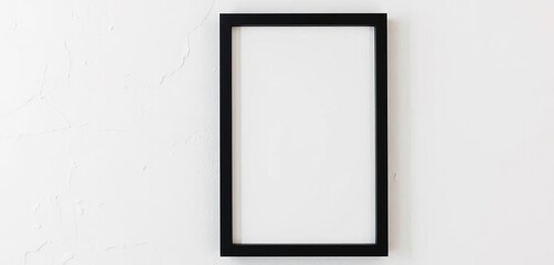 Wall Mural - a sleek, modern black frame hangs on a white textured wall, artwork, gallery
