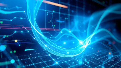 Wall Mural - Abstract digital data streams flowing across a technological grid.