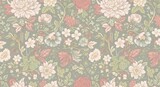 Vintage floral seamless pattern. Delicate pastel peonies roses and