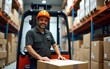 © cui - A supervisor on forklift scanning boxes in storage. High quality