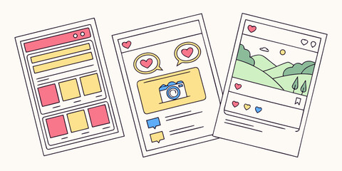 Social media post layouts and interface design elements