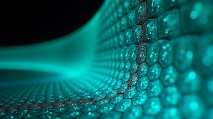 Abstract turquoise honeycomb structure with light effect and dark background