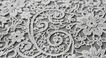 Close up of a beautiful, delicate white floral lace pattern