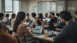 © Pampam - Business meeting with people using laptops and tablets