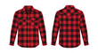 © siswo - Fashionable red and black plaid shirt front and back isolated showcasing modern flannel lumberjack style clothing on a clean white background