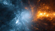 © Davy - abstract high tech vortex of icy blue light and fiery orange energy beams with cinematic sci fi contrast