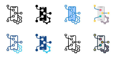 Mobile App Development icon set multiple style collection 
