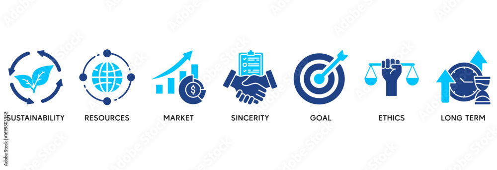 Vetor Corporate social responsibility icon set in Blue style Flat ...