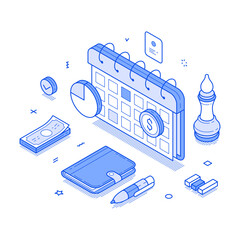 Wall Mural - Time management business planning efficiency productivity isometric vector illustration. Work process optimization deadline monitoring workflow organization profit marketing success control