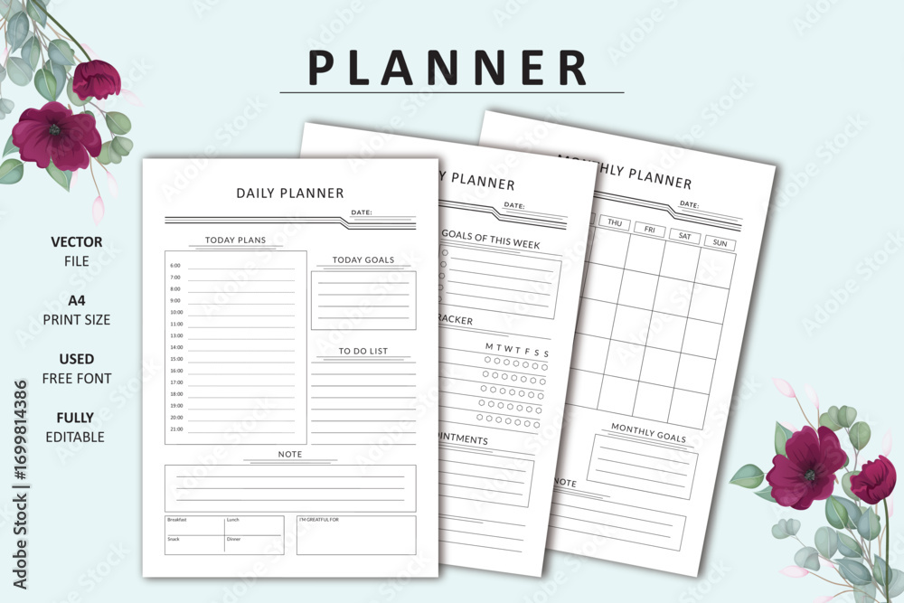 Printable Daily Planner Template with To Do List and Schedule Stock ...