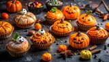 ハロウィンのカップケーキお菓子。AIで生成。