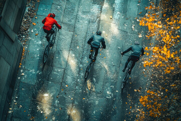 Wall Mural - realistic photograph capturing cyclists’ shadows at noon