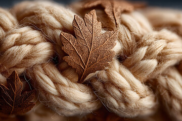 Wall Mural - Autumn Leaves on Rustic Twine: Cozy Decor for Seasonal Accents and Creative Crafting