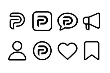 Monochrome linear icons set: social media and communication symbols