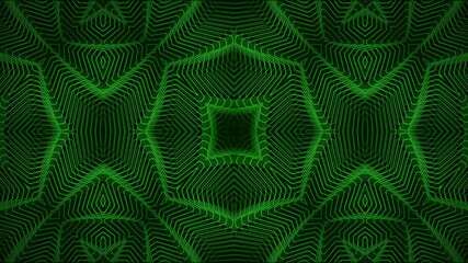 Wall Mural - Trippy psychedelic 2D animated gradient background of geometric lines and shapes hypnotic visuals optical illusion abstract motion graphics symmetrical pattern visual effects art in green lime