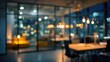 © nian - Abstract blurred image of an office interior at night showcasing a blurry working space with a defocused effect. High quality